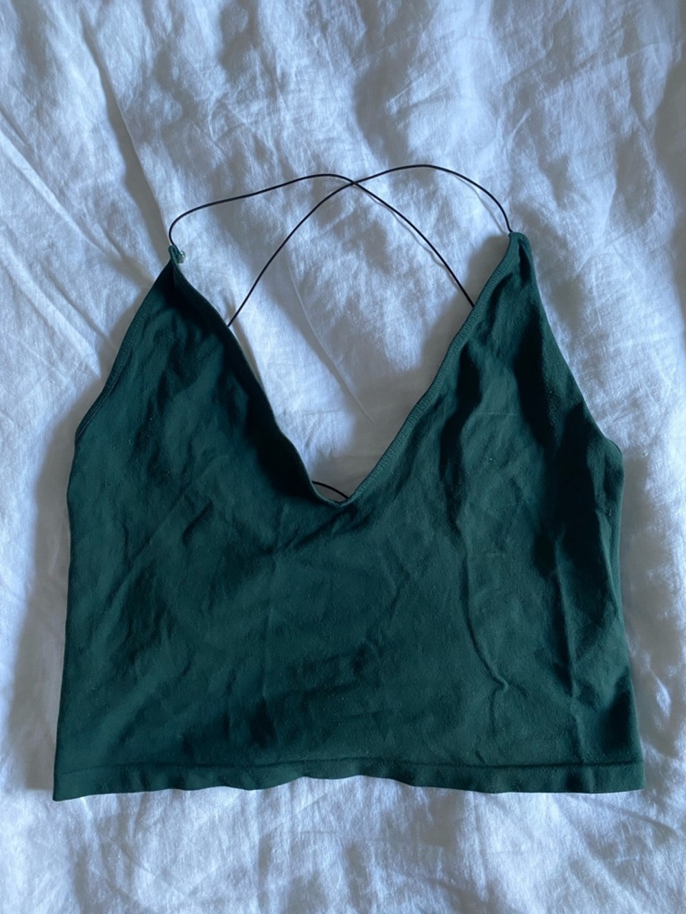 Free People Intimately Teal Crisscross Strappy V-Neck Crop Top Size M/L